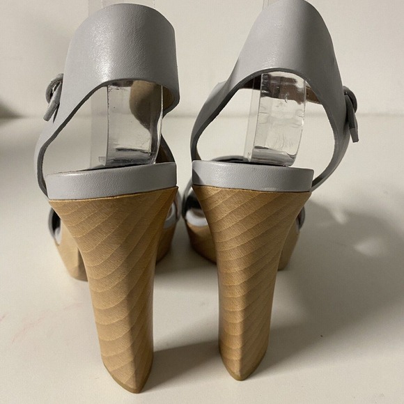 MARNI Sandal Leather Open Toe Platform Ankle Strap Wood Heel Grayish Blu… - Picture 6 of 10